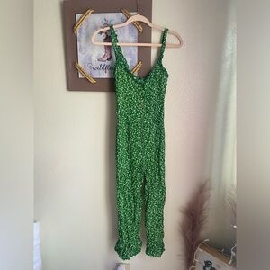 Kelly green floral print jumpsuit